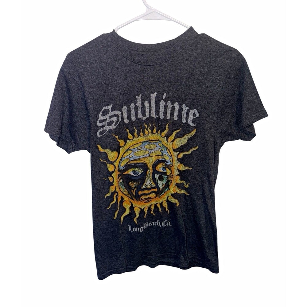Sublime Men's Gray Sun Logo Graphic Print Crew Neck T-Shirt Cotton Blend S